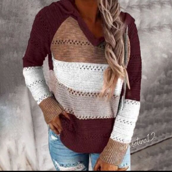 Color Block Knit Pullover Hoodie - blush mix - Picture 4 of 12